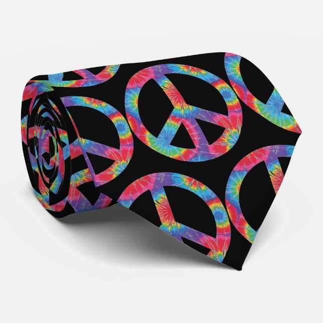 Gravata Retro Peace Sign - Rainbow Hippy Hippie Design (Rolled)