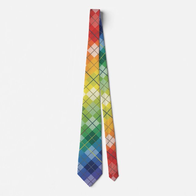 Gravata Retro Rainbow Argyle Plaid Check Pattern (Frente)