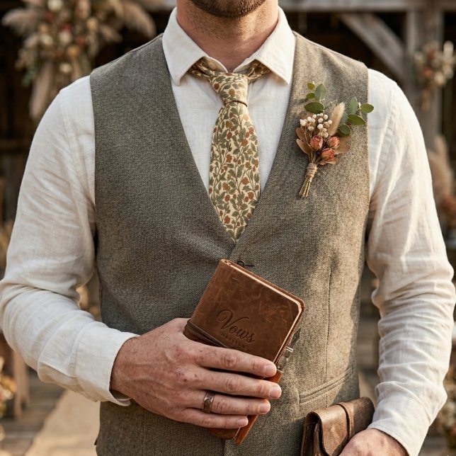 Gravata Retro Rustic Floral Olive Green Vine Pattern (Criador carregado)