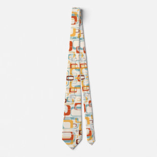 Gravata Retro Vintage 70s Pattern In Shades Of Orange Blue