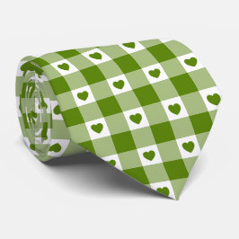 Gravata Retro Xadrez Gingham Coração Verde Abacate