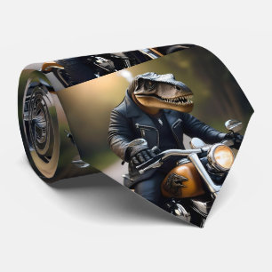 Gravata **"Rex Acelerado: T-Rex de Couro em uma Moto
