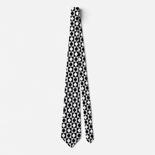 Gravata Rhombus Diamond Geométrico Branco Negro (Frente)