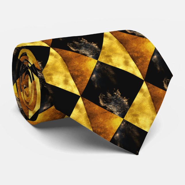 Gravata Rhombus preto e Dourado do art deco (Rolled)