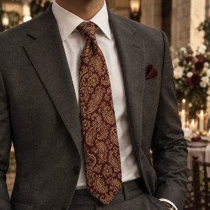 Gravata Rico Paisley Burgundy e Dourado