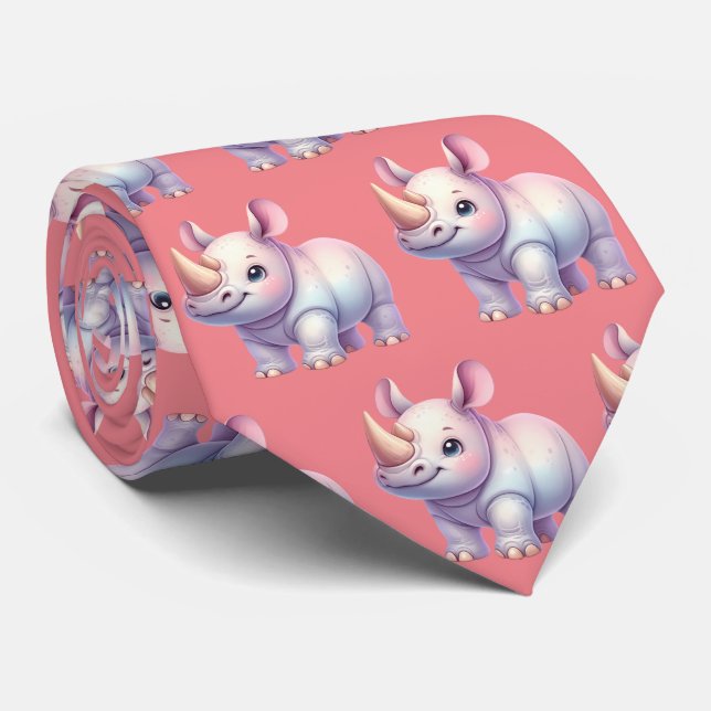 Gravata Rinoceronte Rinoceronte Rosa Rinos Kawaii Cute Nec (Rolled)