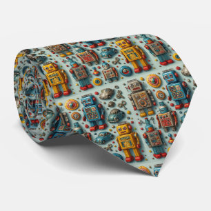 Gravata Robôs Retrô Brinquedos Antigos Robôs e Carros