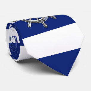 Gravata Roda Cromo em faixas azuis marinhos Náuticas