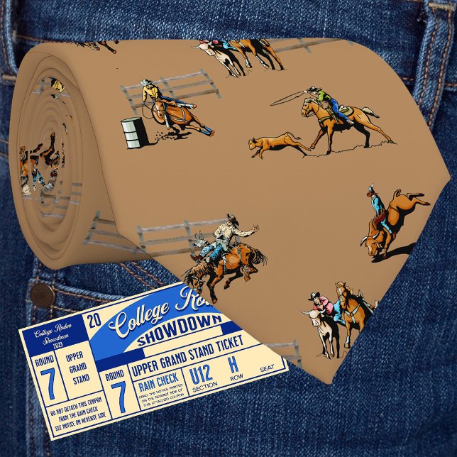 Gravata Rodeio Ocidental Cena Cowboy Cavalos de Cowboy (Western Rodeo events cowboys and cowgirls necktie)