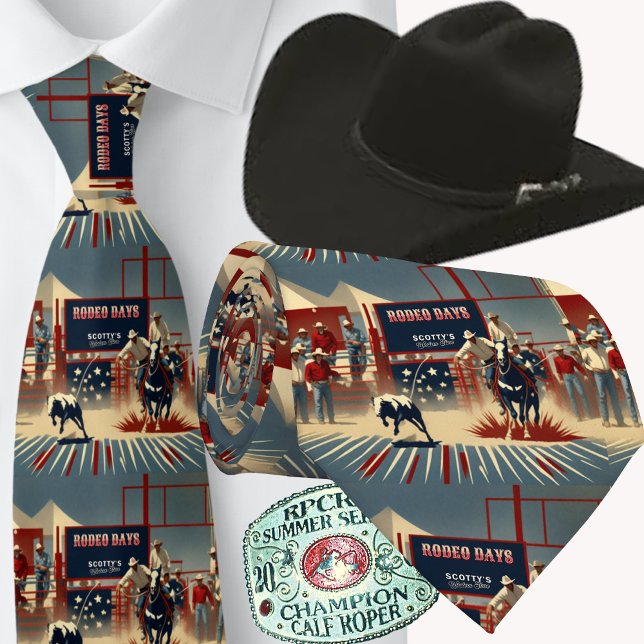 Gravata Rodeo Cowboys Calf Roping Rodeo Dias (Western Rodeo Cowboy Calf Roping Print Men's Necktie)