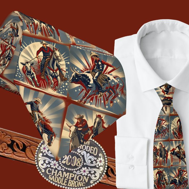 Gravata Rodeo Cowboys Roping Bull e Bronc Riding Steer W (Western Rodeo Events Cowboys Bull Riding Bronc Riding Calf Roping Steer Wrestling Men's Necktie)