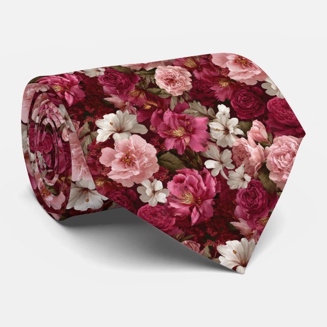 Gravata Romantic Pink Peonies and Roses Floral Wedding (Rolled)