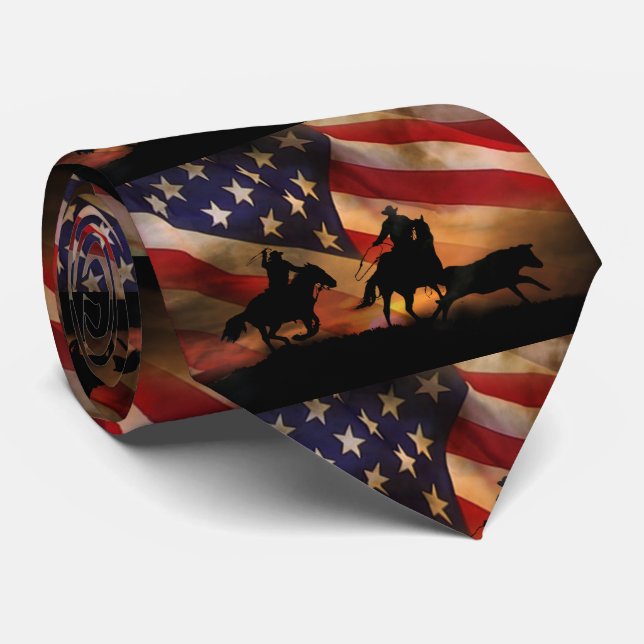 Gravata Roping Rustic Cowboys e Bandeira Americana (Rolled)