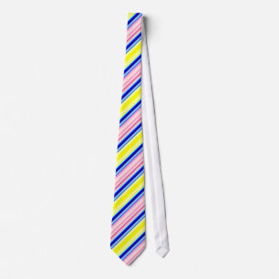 Gravata Rosa azul amarelo laço listrado