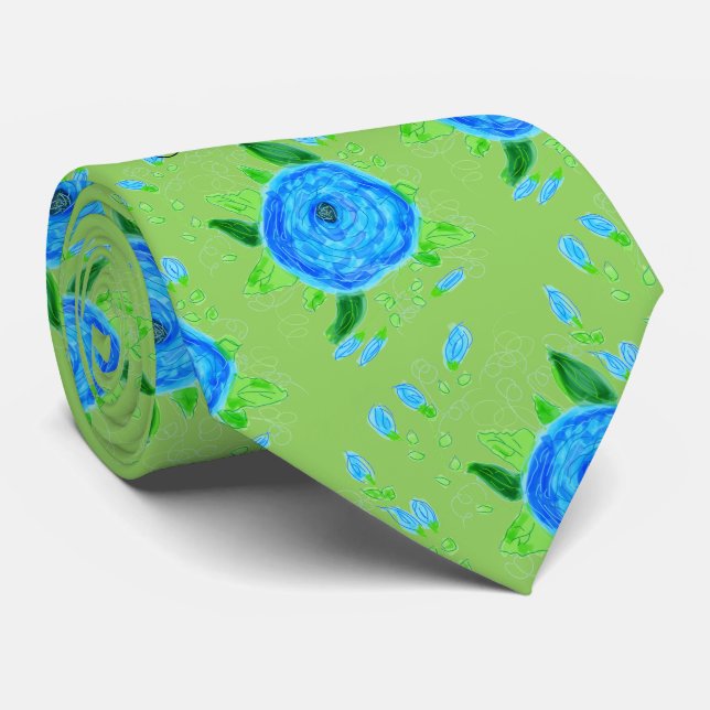 Gravata Rosa azul personalizado com Rosas azuis (Rolled)