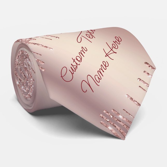 Gravata Rosa Blush Glitter Drives Nome de Texto Coletor (Rolled)