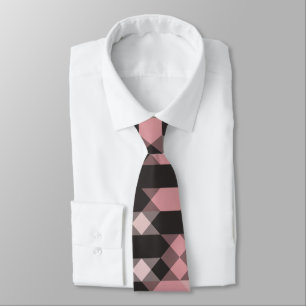 Gravata rosa branco e cinza geométrico