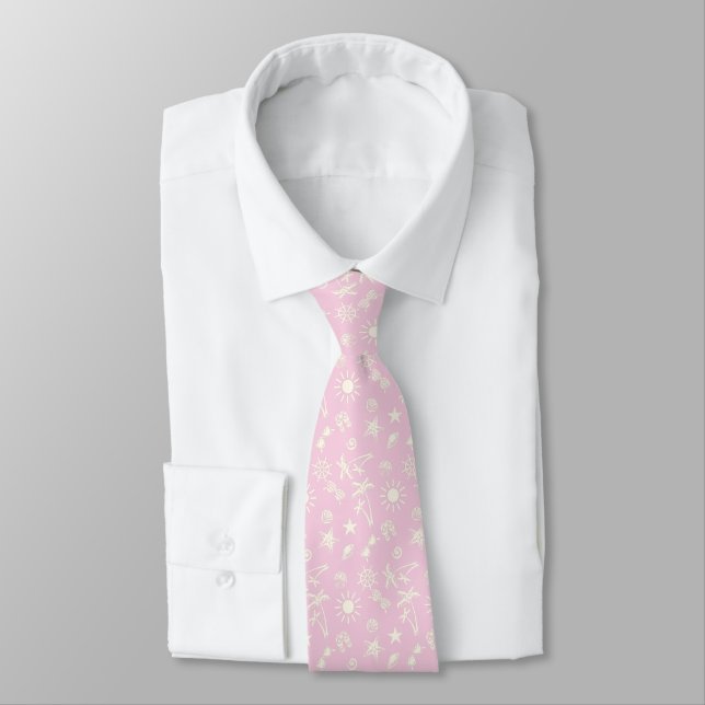 Gravata Rosa claro Padrão de Verão Mens Tie (Amarrado)