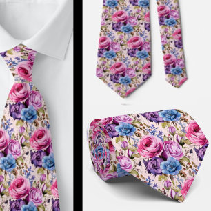 Gravata Rosa Corado Azul Violeta Roxo Flores Floral