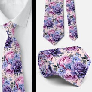 Gravata Rosa Corado Azul Violeta Roxo Flores Floral