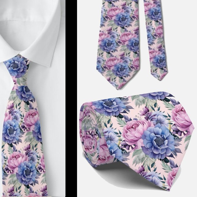 Gravata Rosa Corado Azul Violeta Roxo Flores Floral (Criador carregado)
