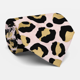 Gravata Rosa Corado e Estampa de Leopardo Dourada