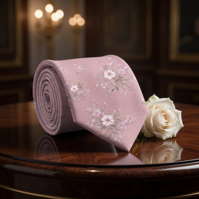 Gravata Rosa Desbotado Floral Vintage (Criador carregado)