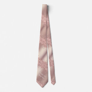 Gravata Rosa Dourada Glitter Sparkly Tie com Texto Persona