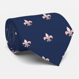 Gravata Rosa Dourado Faux Fleur de Lis DIY Marinho Azul