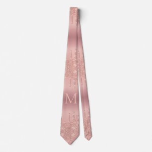 Gravata Rosa Dourado Glitter Sparkly Tie com Letra Persona
