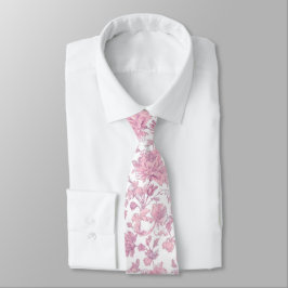 Gravata Rosa e Branco Chinoiserie Floral 