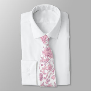 Gravata Rosa e Branco Chinoiserie Floral 