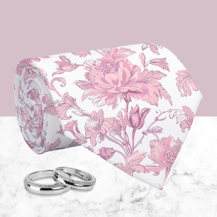 Gravata Rosa e Branco Chinoiserie Floral