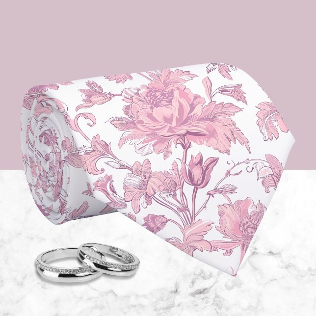 Gravata Rosa e Branco Chinoiserie Floral  (Criador carregado)