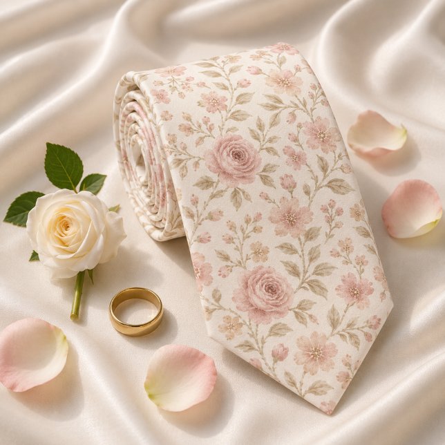 Gravata Rosa Floral Casamento Soft Blush (Criador carregado)