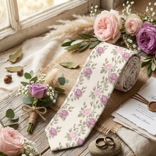 Gravata Rosa Floral Pastel Rosa Suave