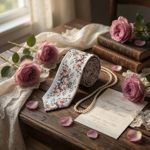 Gravata Rosa Malva Elegante Floral Vintage