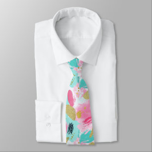 Gravata Rosa Menta Suave Dourado Primavera Pinceladas Abst
