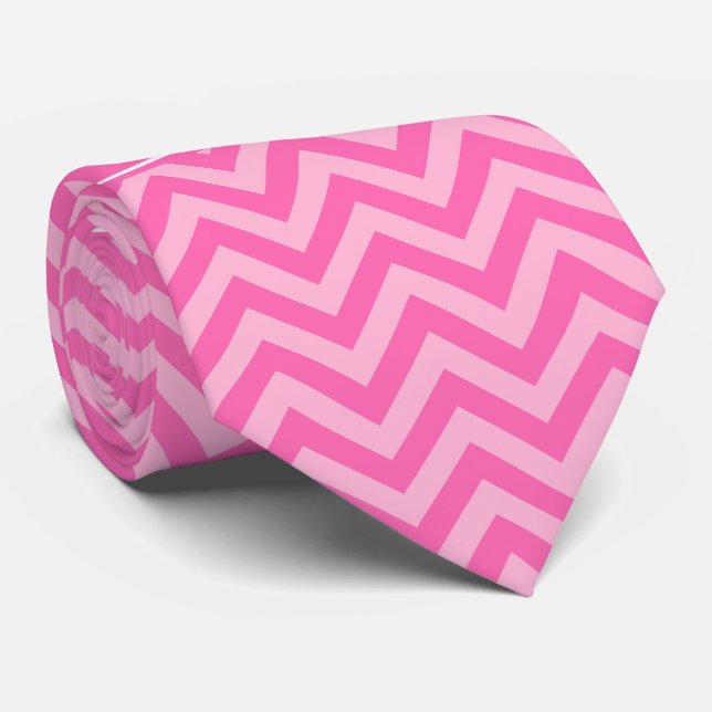 Gravata Rosa Quente #2 Cotton Candy LG Chevron Nome Monogr (Rolled)