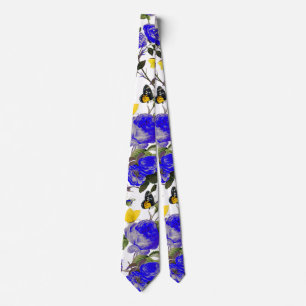 Gravata ROSAS AZUIS E BORRACHAS AMARELAS Branco