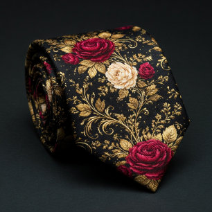 Gravata Rosas Barrocas Pretas Elegância