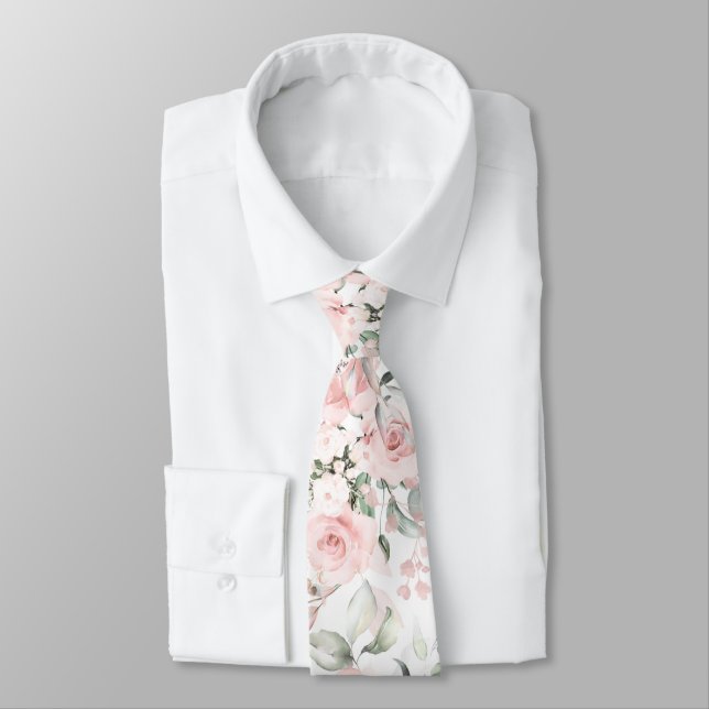Gravata Rosas Blush PixDezines Watercolor (Amarrado)
