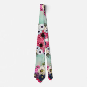 GRAVATA ROSAS BRANCAS ROSADAS, FLORES DE ANÉMONA AZUL TEAL