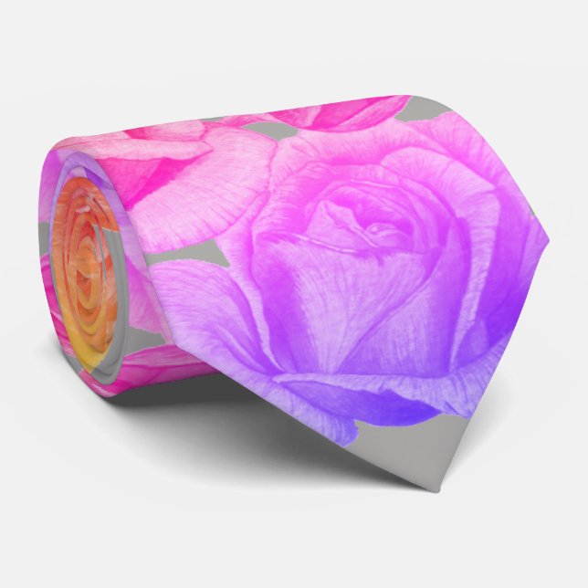 Gravata rosas brilhantes e ousados e rosa-buds florais (Rolled)