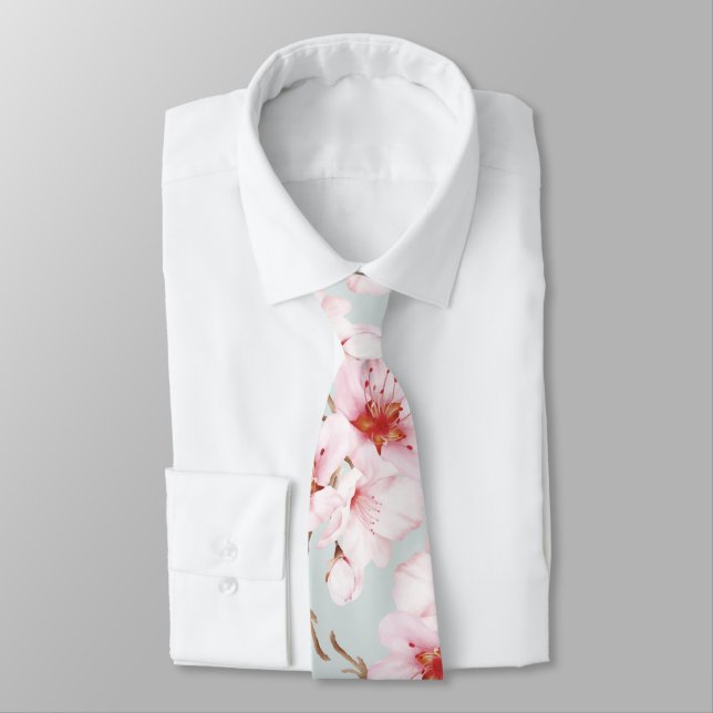 Gravata Rosas Cor-de-rosa Empoeiradas Flor de Cerejeira em (Amarrado)