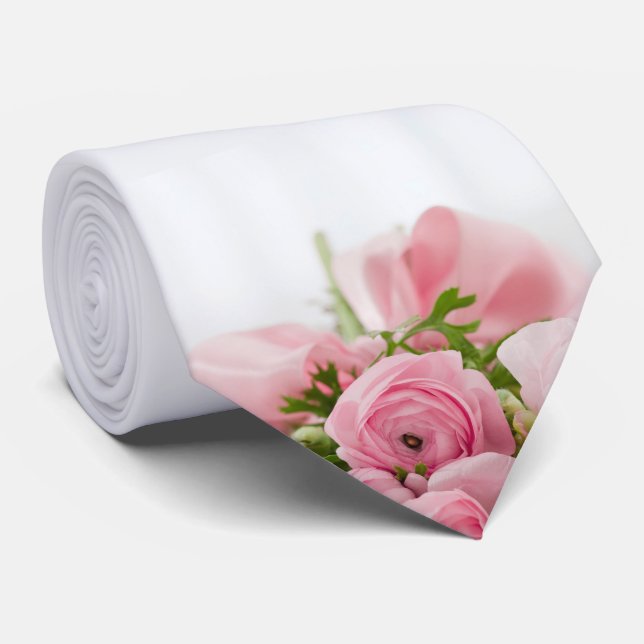 Gravata Rosas de Casamento Rosa (Rolled)