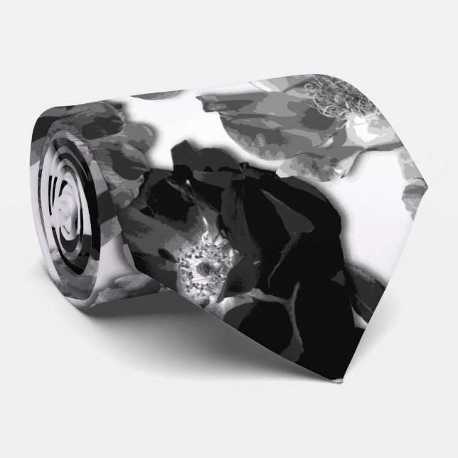 Gravata Rosas de Sangue Preto e Branco Grande (Rolled)