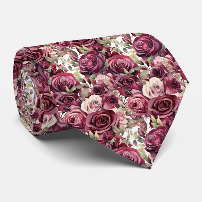 Gravata Rosas de Vinho de Canela Borgonha (Rolled)