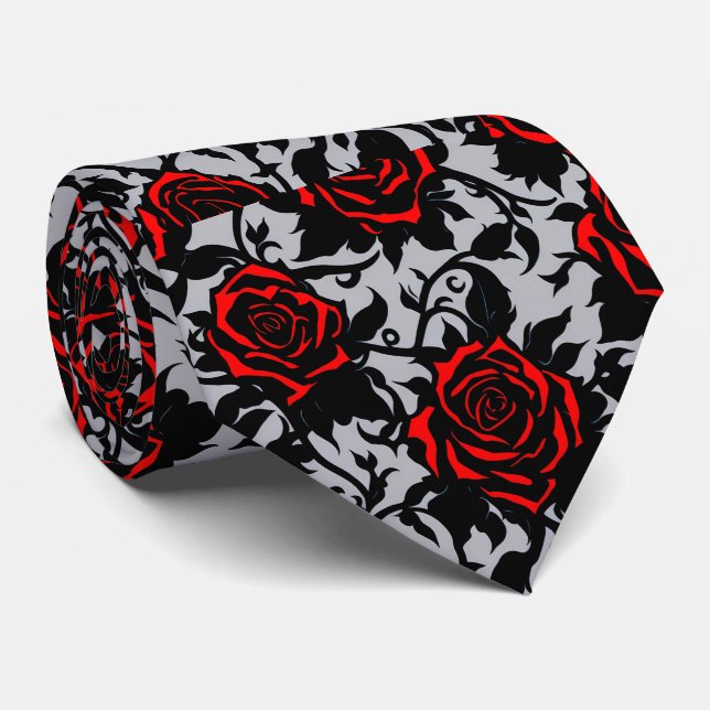 Gravata Rosas Elegante Vermelho e Preto (Rolled)