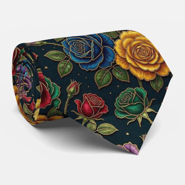 Gravata Rosas Jeweltone com Acentos Dourados (Rolled)
